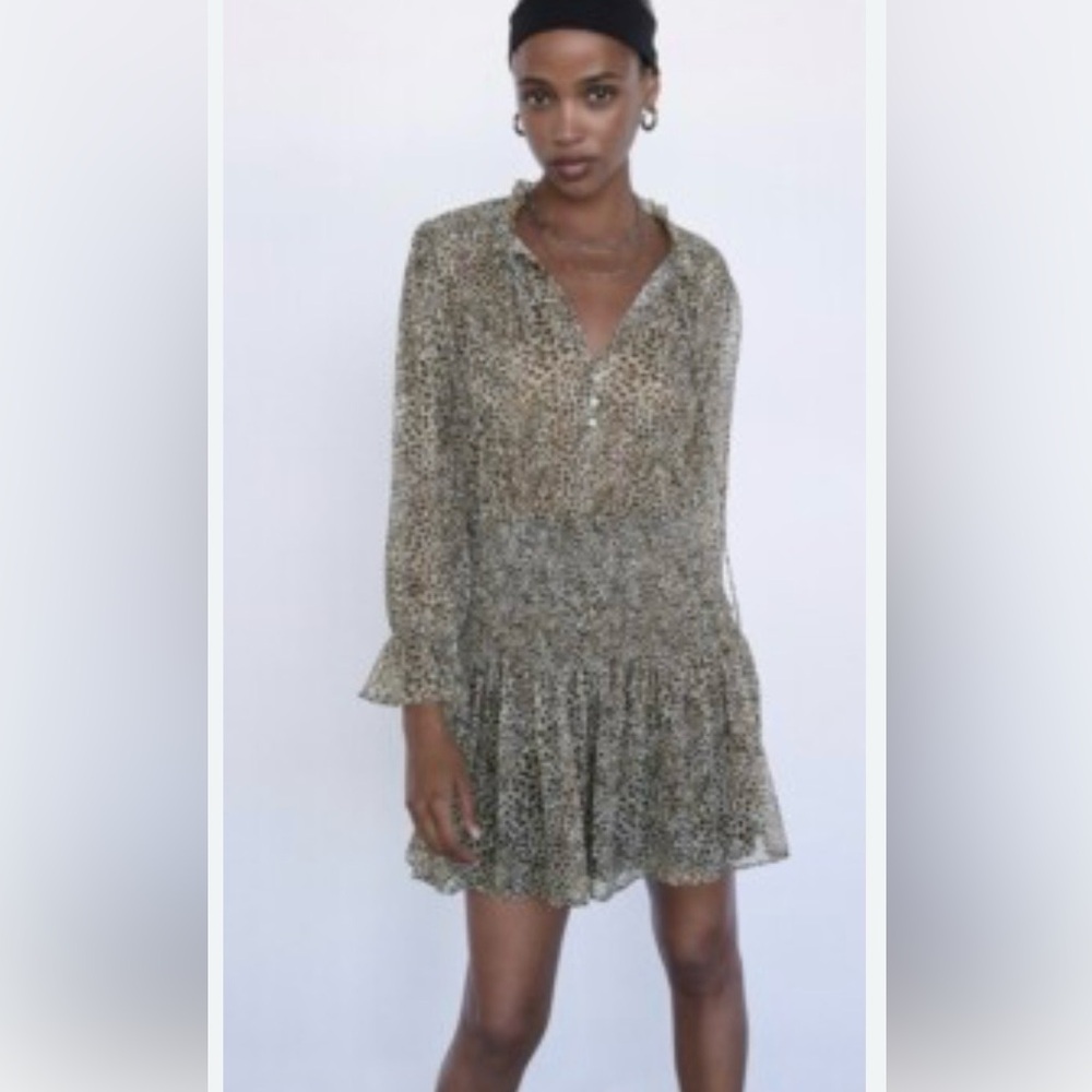 Zara Animal Print Ruffle Dress